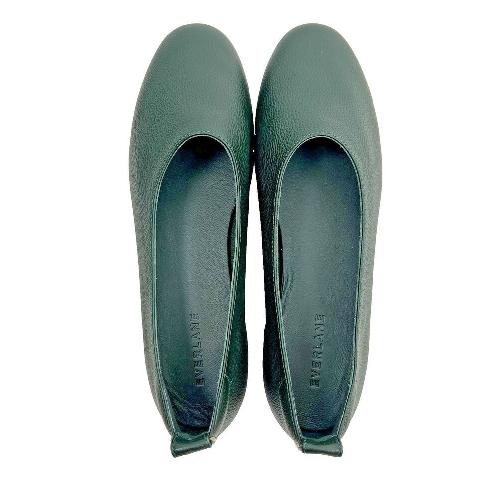Everlane The Italian Leather Day Glove Flats Womens Size 8 Dark Green Shoes - Picture 7 of 14